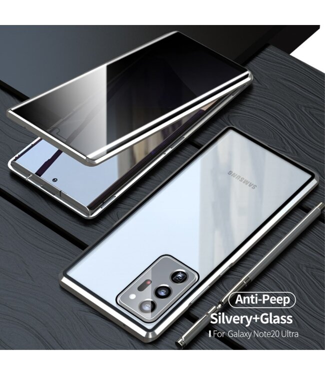 Zilver Metaal + Tempered Glass Hoesje voor de Samsung Galaxy Note 20 Ultra