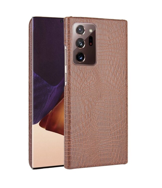 Bruin Krokodillen Faux Lederen Hoesje voor de Samsung Galaxy Note 20 Ultra