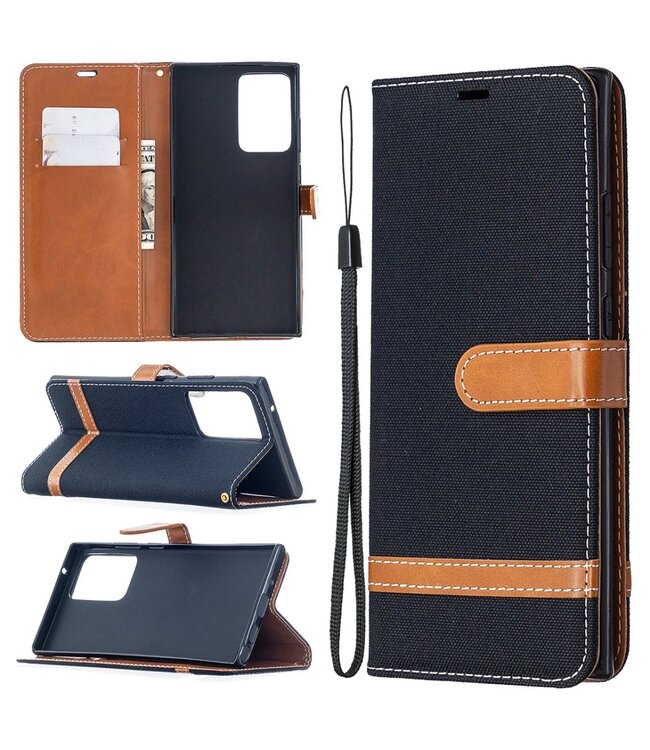 Zwart Jeans Bookcase Hoesje voor de Samsung Galaxy Note 20 Ultra