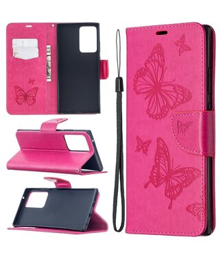 Fuchsia Vlinders Bookcase Hoesje Samsung Galaxy Note 20 Ultra