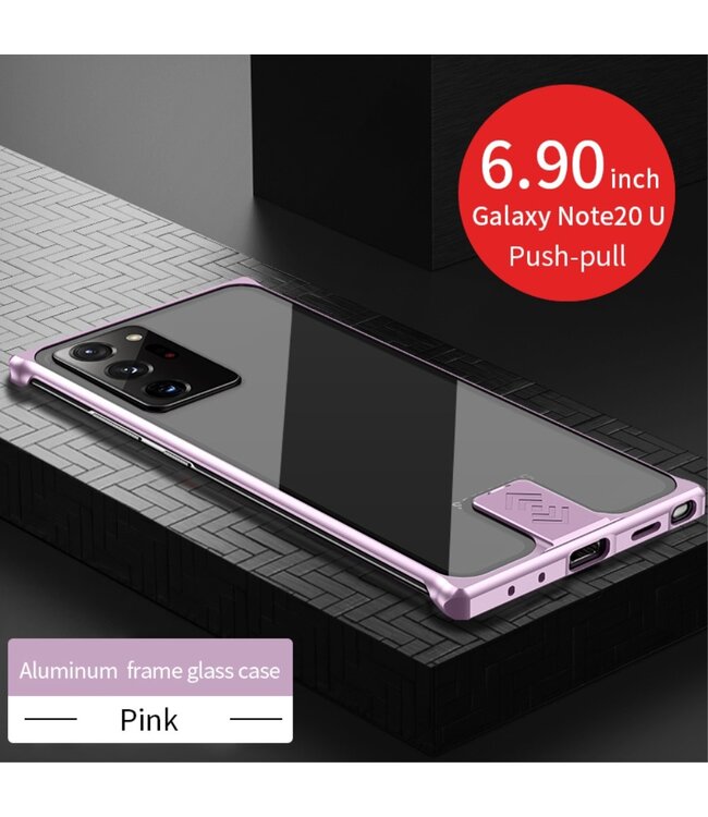 Roze Metaal + Tempered Glass Hoesje voor de Samsung Galaxy Note 20 Ultra