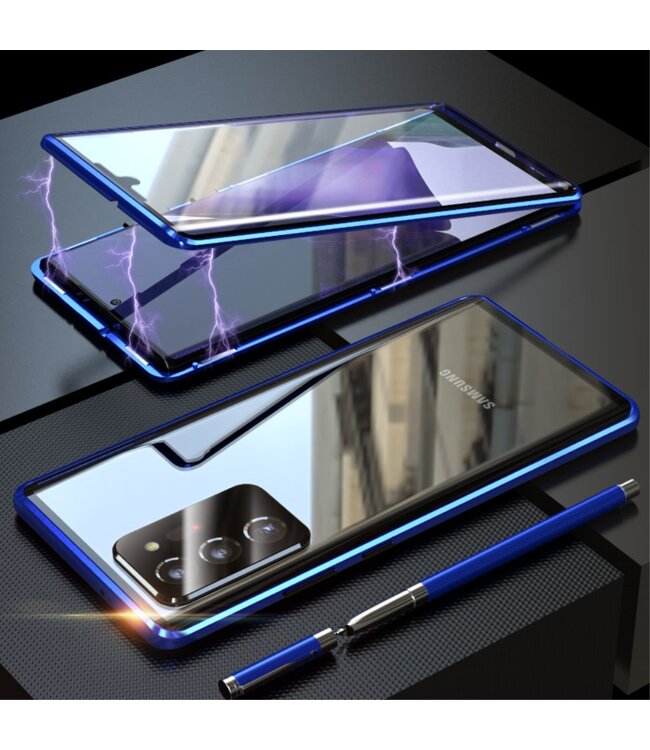 Blauw Metaal + Tempered Glass Hoesje voor de Samsung Galaxy Note 20 Ultra