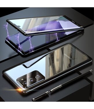 Zwart Metaal + Tempered Glass Hoesje Samsung Galaxy Note 20 Ultra