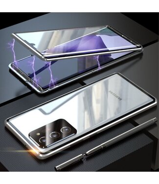 Zilver Metaal + Tempered Glass Hoesje Samsung Galaxy Note 20 Ultra