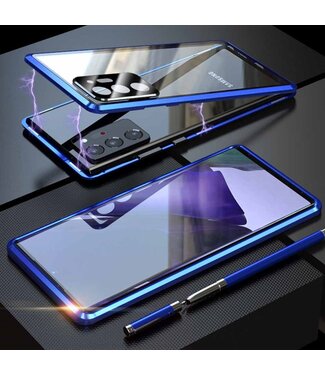 Blauw Metaal + Tempered Glass Hoesje Samsung Galaxy Note 20 Ultra