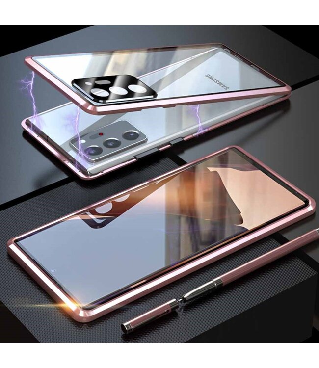 Roze Metaal + Tempered Glass Hoesje voor de Samsung Galaxy Note 20 Ultra