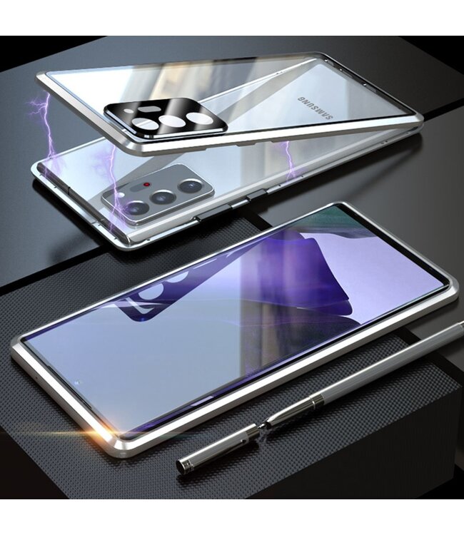 Zilver Metaal + Tempered Glass Hoesje voor de Samsung Galaxy Note 20 Ultra