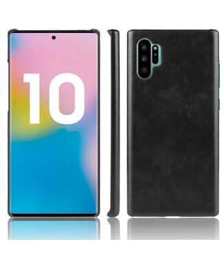 Zwart Litchee Faux Lederen Hoesje Samsung Galaxy Note 10 Plus