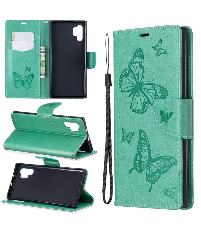 Groen Vlinder Bookcase Hoesje voor de Samsung Galaxy Note 10 Plus