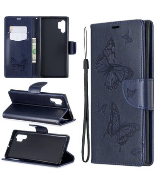 Blauw Vlinder Bookcase Hoesje Samsung Galaxy Note 10 Plus