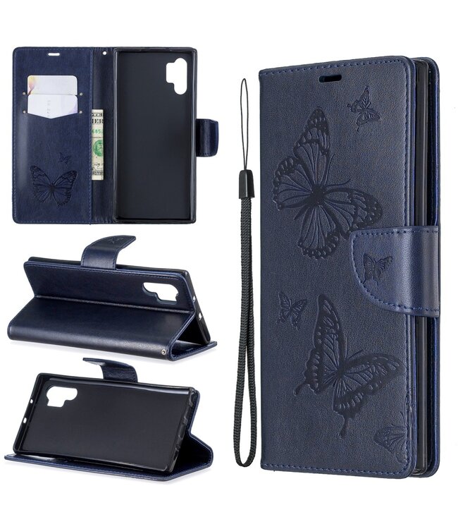 Blauw Vlinder Bookcase Hoesje voor de Samsung Galaxy Note 10 Plus