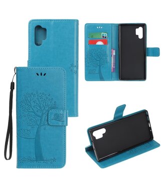 Blauw Boom en Uil Bookcase Hoesje Samsung Galaxy Note 10 Plus