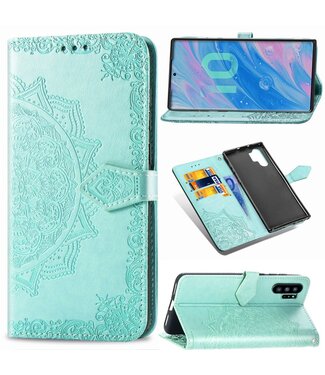 Cyaan Mandala Bloem Bookcase Hoesje Samsung Galaxy Note 10 Plus