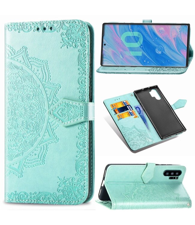 Cyaan Mandala Bloem Bookcase Hoesje voor de Samsung Galaxy Note 10 Plus