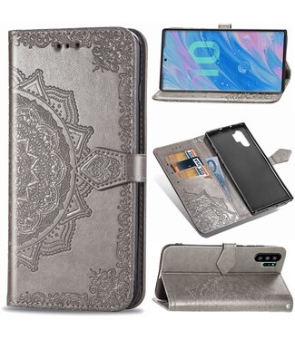 Grijs Mandala Bloem Bookcase Hoesje Samsung Galaxy Note 10 Plus