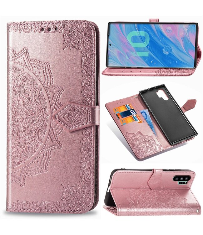 Rosegoud Mandala Bloem Bookcase Hoesje voor de Samsung Galaxy Note 10 Plus