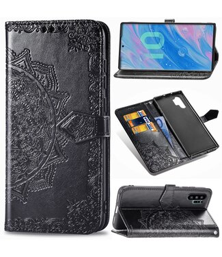 Zwart Mandala Bloem Bookcase Hoesje Samsung Galaxy Note 10 Plus