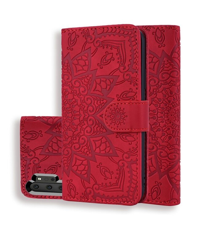 Rood Bloemen Bookcase Hoesje voor de Samsung Galaxy Note 10 Plus