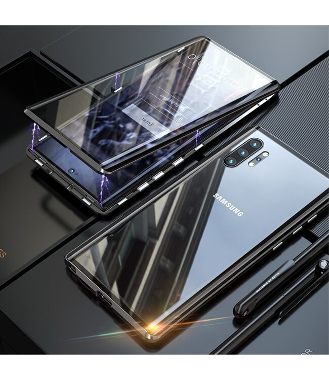 Zwart Metaal + Tempered Glass Hoesje voor de Samsung Galaxy Note 10 Plus