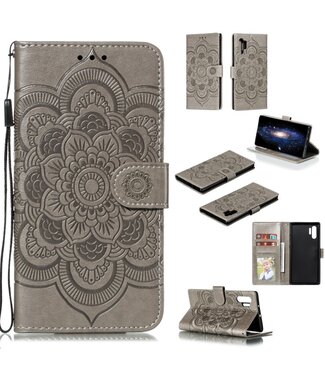 Grijs Mandala Bloem Bookcase Hoesje Samsung Galaxy Note 10 Plus