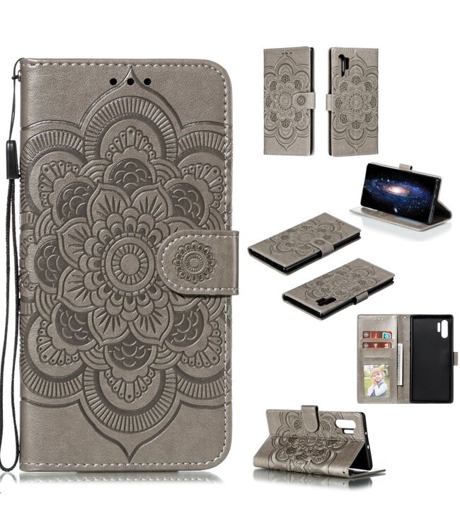 Grijs Mandala Bloem Bookcase Hoesje voor de Samsung Galaxy Note 10 Plus