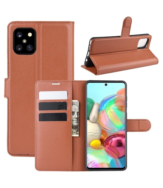 Bruin Litchee Bookcase Hoesje voor de Samsung Galaxy Note 10 Lite