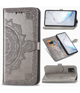 Zilver Mandala Bloem Bookcase Hoesje Samsung Galaxy Note 10 Lite