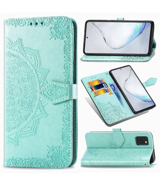 Turquoise Mandala Bloem Bookcase Hoesje Samsung Galaxy Note 10 Lite
