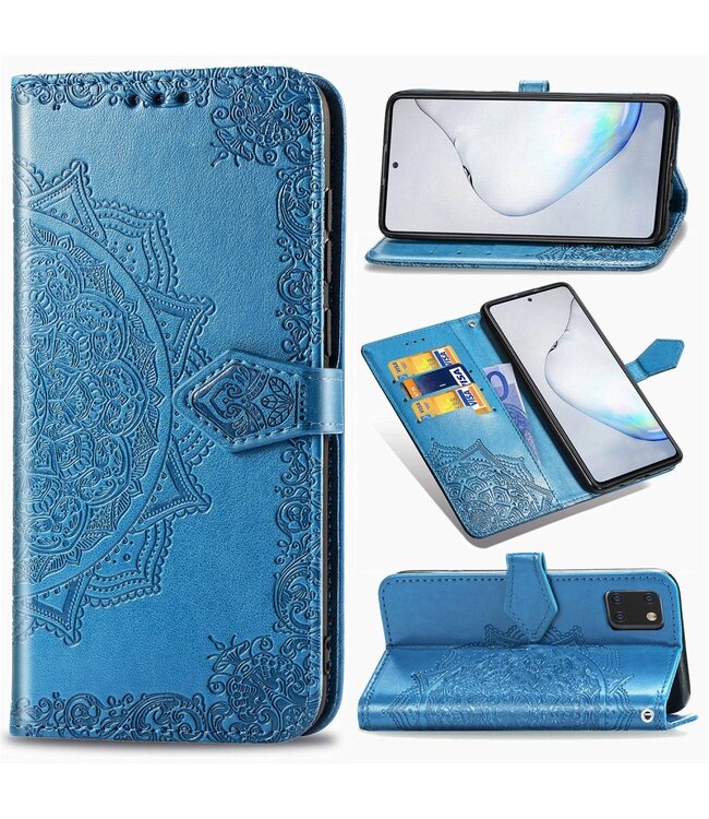 Blauw Mandala Bloem Bookcase Hoesje voor de Samsung Galaxy Note 10 Lite