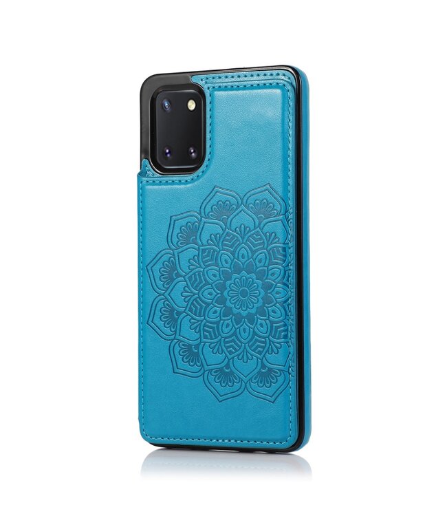Blauw Mandala Bloem Faux Lederen Hoesje voor de Samsung Galaxy Note 10 Lite