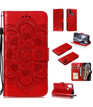 Rood Mandala Bloem Bookcase Hoesje Samsung Galaxy M30s