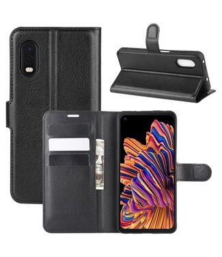 Zwart Litchee Bookcase Hoesje Samsung Galaxy Xcover Pro