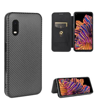 Zwart Carbon Bookcase Hoesje Samsung Galaxy Xcover Pro