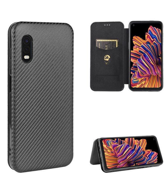 Zwart Carbon Bookcase Hoesje voor de Samsung Galaxy Xcover Pro