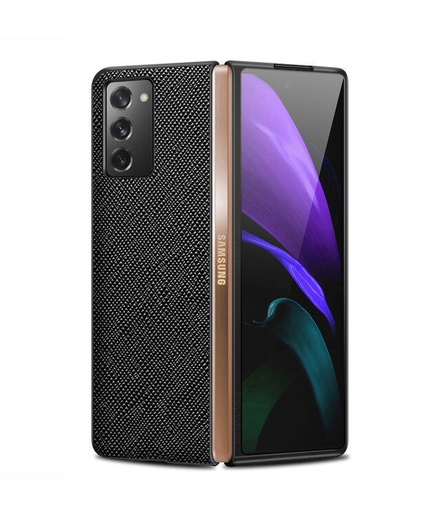 Zwart Genuine Lederen Hoesje voor de Samsung Galaxy Z Fold2