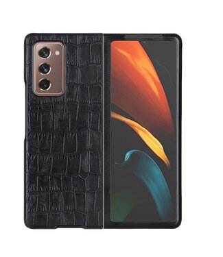 Zwart Genuine Lederen Hoesje Samsung Galaxy Z Fold2