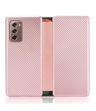 Rosegoud Carbon Faux Lederen Hoesje Samsung Galaxy Z Fold2