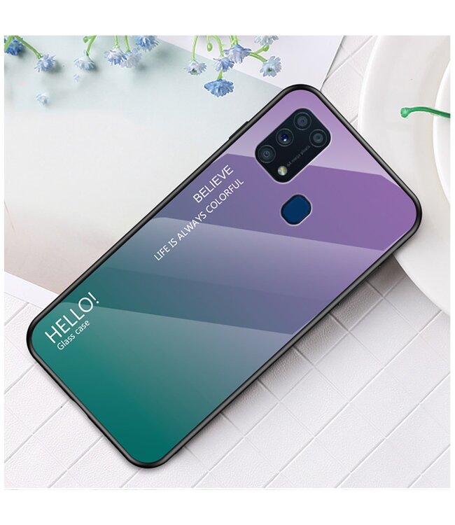 Paars / Groen Gradient Hybrid Hoesje voor de Samsung Galaxy M31