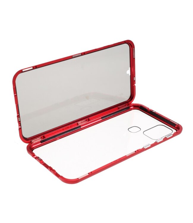 Rood Metaal + Tempered Glass Hoesje voor de Samsung Galaxy M31