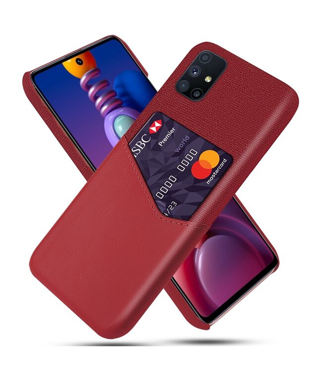 KSQ Bordeauxrood Pasjeshouder Faux Lederen Hoesje voor de Samsung Galaxy M51