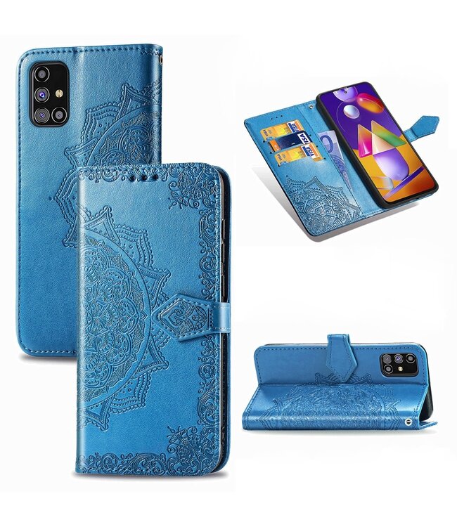 Blauw Mandala Bloem Bookcase Hoesje voor de Samsung Galaxy M31s