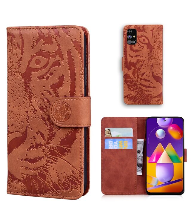 Bruin Tijger Bookcase Hoesje voor de Samsung Galaxy M31s