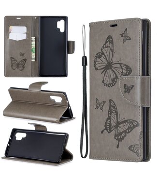 Grijs Vlinder Bookcase Hoesje Samsung Galaxy Note 10 Plus