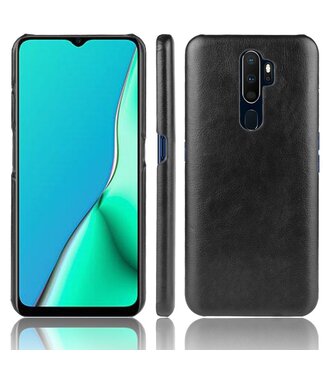 Zwart Litchee Hardcase Hoesje Oppo A5 (2020) / A9 (2020)