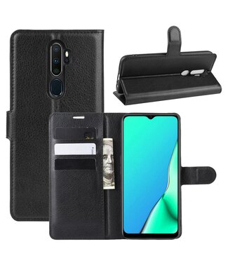 Zwart Litchee Bookcase Hoesje Oppo A5 (2020) / A9 (2020)