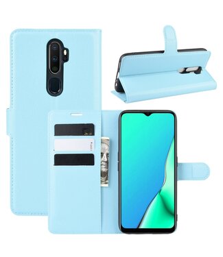 Lichtblauw Litchee Bookcase Hoesje Oppo A5 (2020) / A9 (2020)