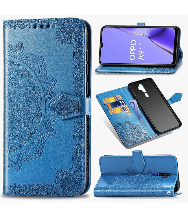 Blauw Mandala Bloem Bookcase Hoesje voor de Oppo A5 (2020) / A9 (2020)