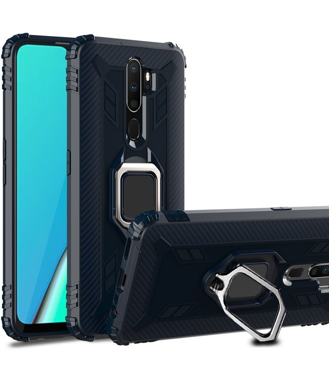 Blauw Ring Kickstand TPU Hoesje voor de Oppo A5 (2020) / A9 (2020)