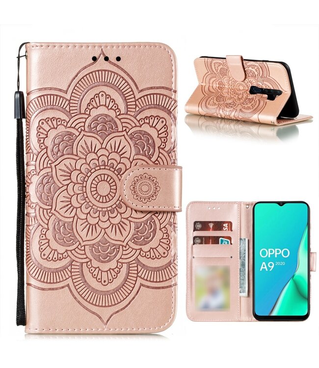 Rosegoud Mandala Bloem Bookcase Hoesje voor de Oppo A5 (2020) / A9 (2020)