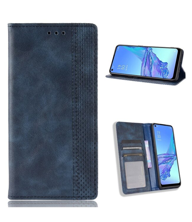 Blauw Vintage Stijl Bookcase Hoesje voor de Oppo A53 / A53s